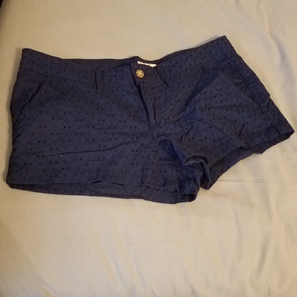 Navy Cute Solid Color Shorts Floral Flower Cotton
